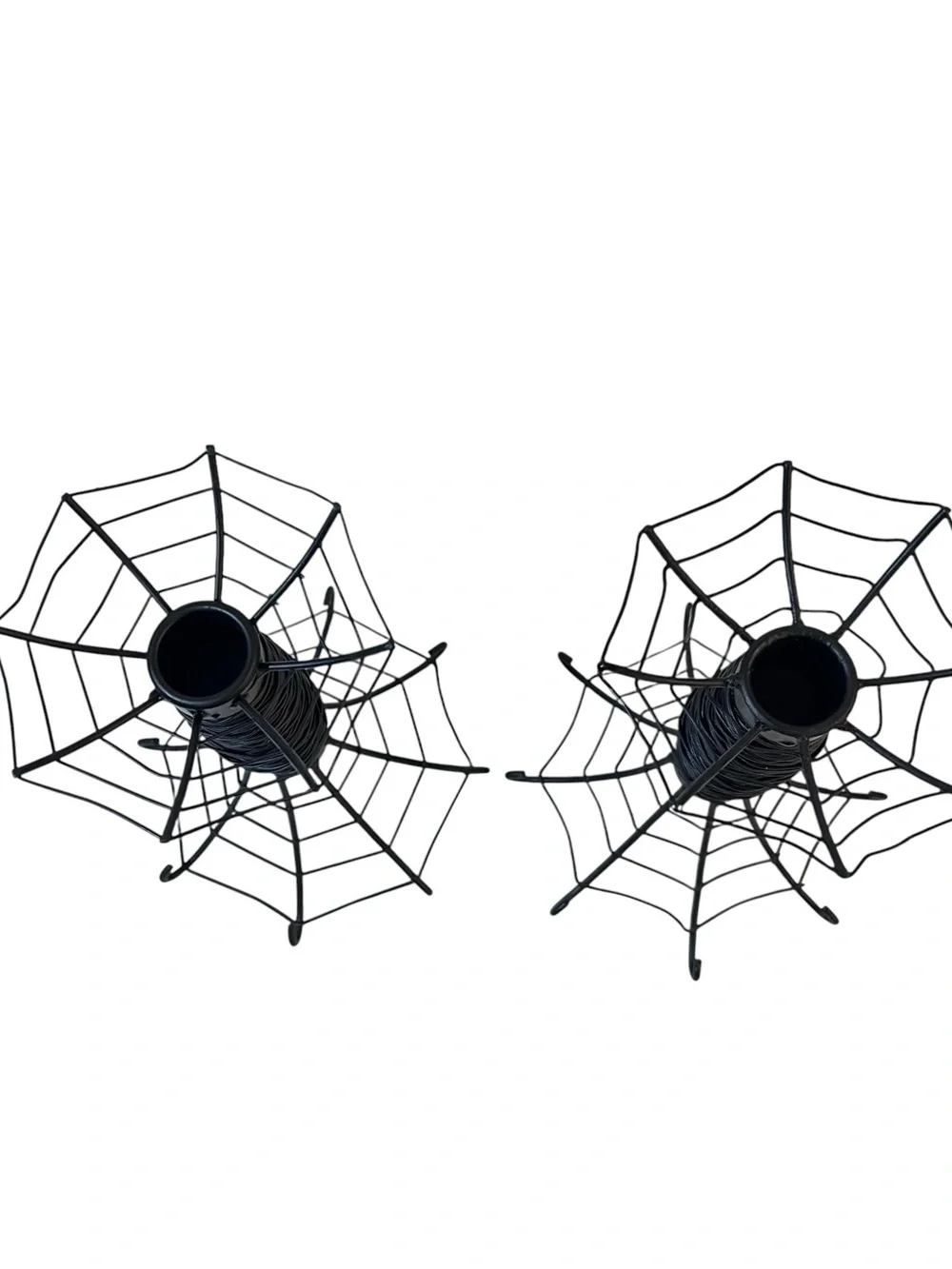 Pair of Black Metal Spider Web Halloween Taper Candle Holders